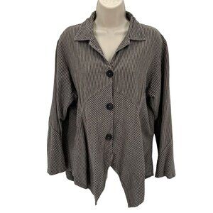 Mill Valley Linen Blend Lagenlook Gray Striped Button Long Sleeve Hobo Shirt S